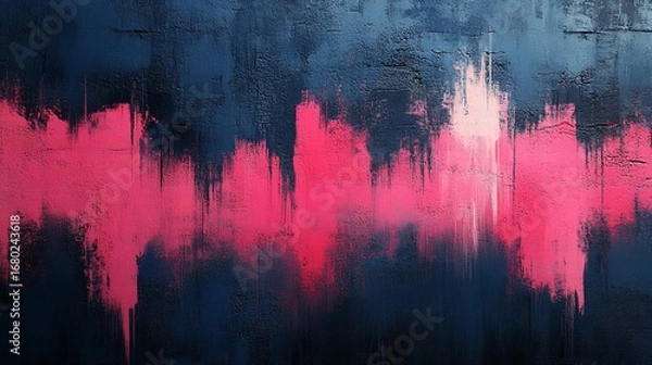 Obraz Abstract, dark blue background with blurred pink, dripping lines