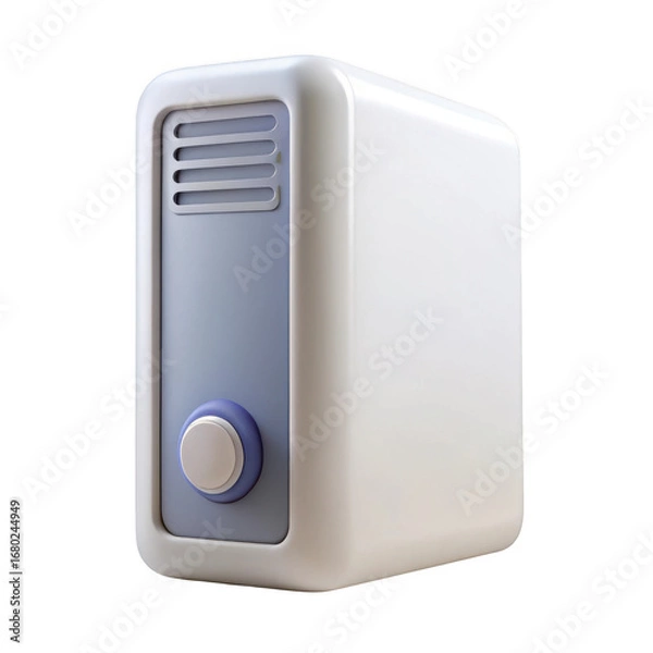 Fototapeta Modern compact white portable air purifier with blue accents and control knob isolated transparent background