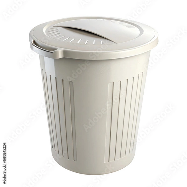 Fototapeta Clean white laundry basket with perforated lid for clothes storage and organization transparent background