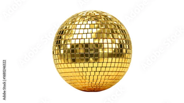 Fototapeta Golden disco ball sphere composed of many reflective square mirrored facets, cut out transparent