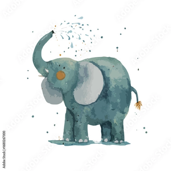 Fototapeta Watercolor Style Elephant Spraying Water with its Trunk Upward