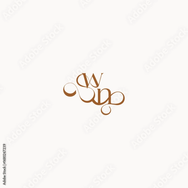 Obraz caligraphic style monogram luxury minimalist logo design NW wedding initial concept letter