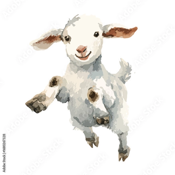 Fototapeta Watercolor Style Lamb Leaping with Joyful Expression and Floppy Ears