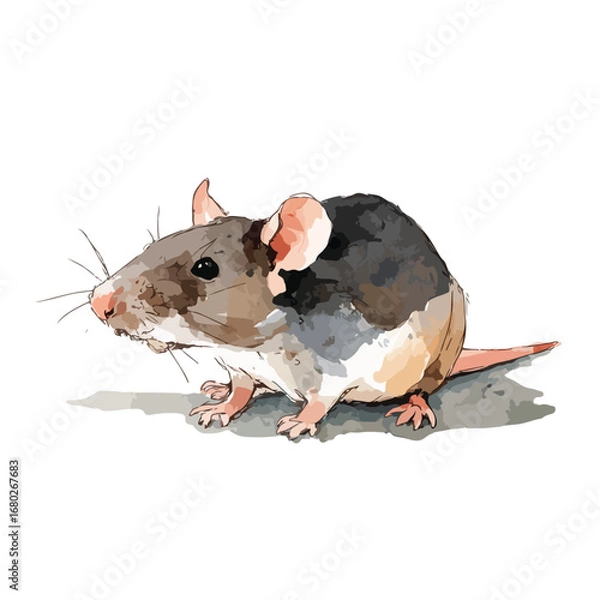 Fototapeta Watercolor Style Rat with Pink Ears and Long Whiskers in Profile