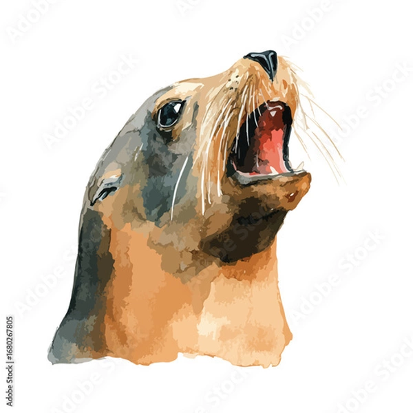 Fototapeta Watercolor Style Seal Portrait Open Mouth Upward Gaze