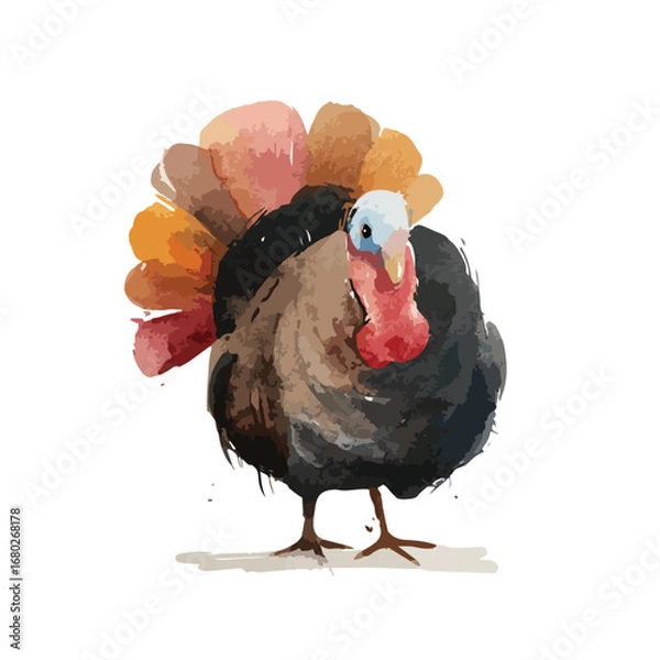 Fototapeta Watercolor Style Turkey Portrait Intense Gaze and Vibrant Tail Feathers