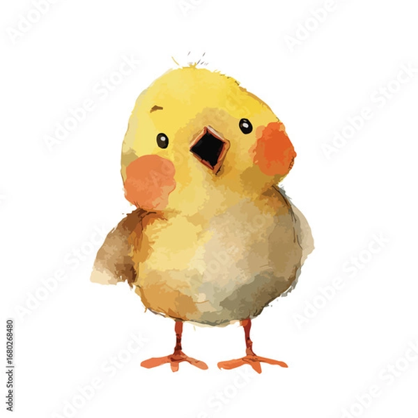 Fototapeta Watercolor Style Yellow Chick with Orange Cheeks and Open Beak