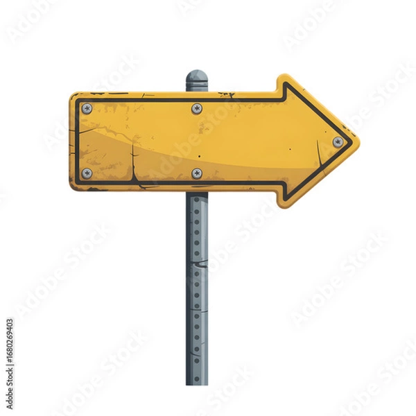 Fototapeta Weathered yellow directional arrow sign pointing right, perfect for guidance and road information