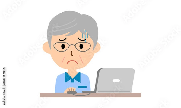 Fototapeta パソコン操作に困るシニア男性