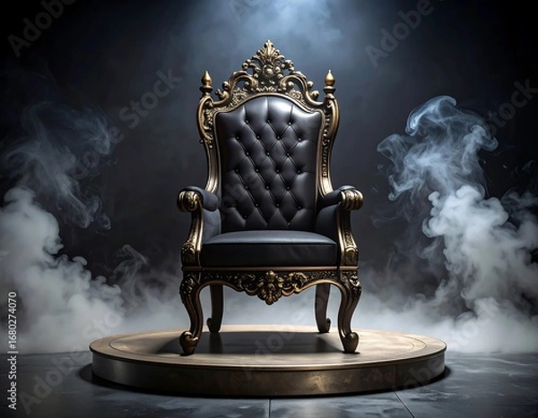 Fototapeta Ornate black throne on a circular platform, dramatic lighting