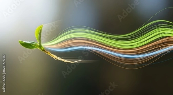 Obraz young plant with glowing energy trails representing growth and sustainable technology
