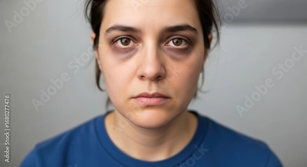 Obraz woman with dark circles under eyes looking tired and fatigued