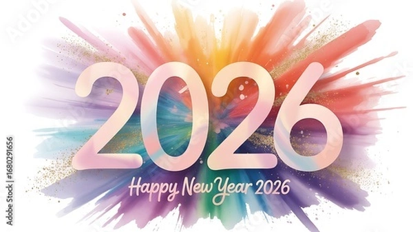 Obraz Celebrate vibrant new beginnings with dazzling Happy New Year 2026 artwork bursting with colorful energy and festive sparkle for your holiday designs