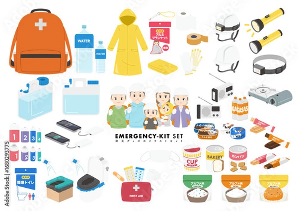 Obraz 防災グッズのイラストセット