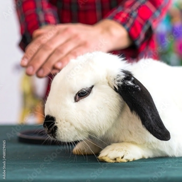 Fototapeta Rabbit being petted