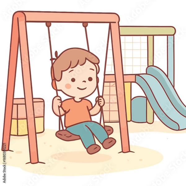 Obraz swing isolated flat cartoon vector, empty playground scene