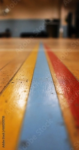 Fototapeta Close-up of colorful lines on a wooden floor