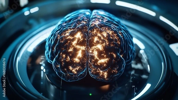 Fototapeta an image of brain and its structure is shown in a high-tech setting, illustrating medical advancements