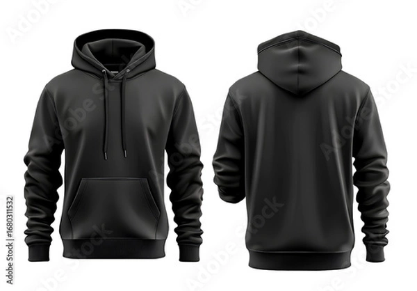 Fototapeta  black hoodie template, front and back view, isolated on a transparent background. png format