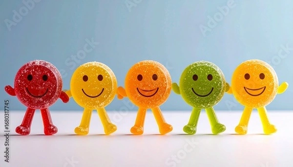 Fototapeta にこちゃん顔の可愛いグミのキャラクタースイーツ