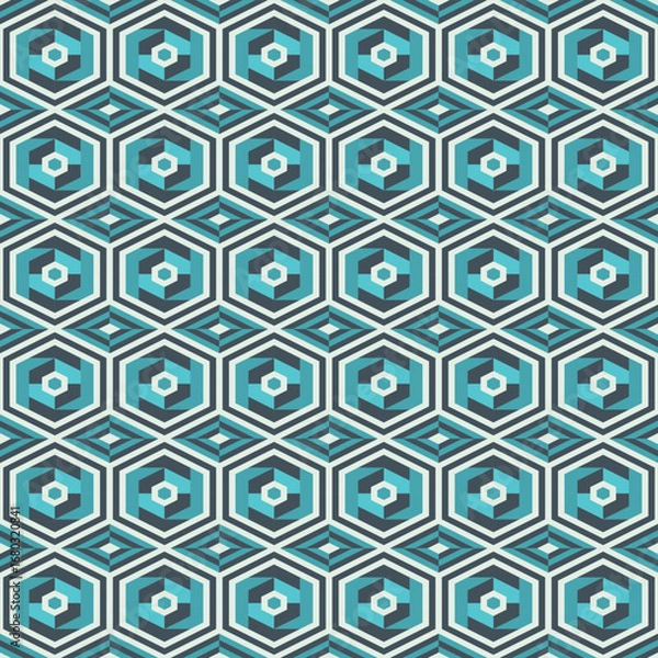 Fototapeta Seamless Mid-Century Modern Hexagon Pattern, Modern Abstract Hexagonal Tiling Design