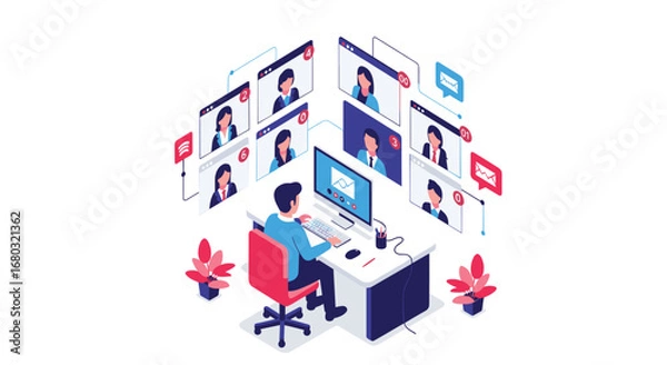 Obraz Professional team connects virtually in a modern remote work meeting, boosting collaboration and efficiency