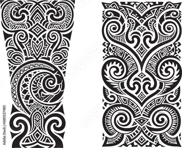 Fototapeta Bold tribal tattoo art designs for creative projects and unique body art inspiration on a white background