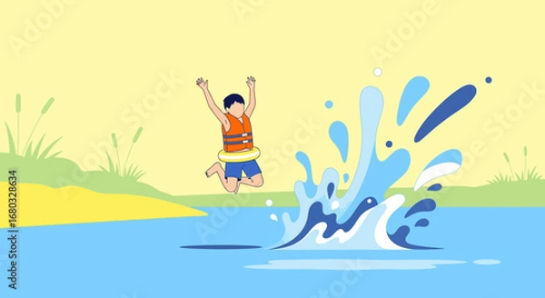 Fototapeta An illustration of a person jumping into the water, enjoying summer fun moments