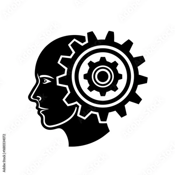 Obraz cogwheel forming part of a male face outline  inte