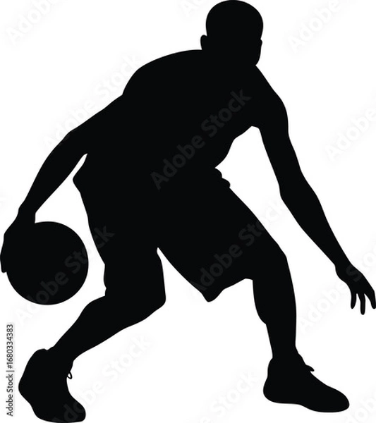 Fototapeta Vector silhouette of a basketball player in a low crossover dribble pose.