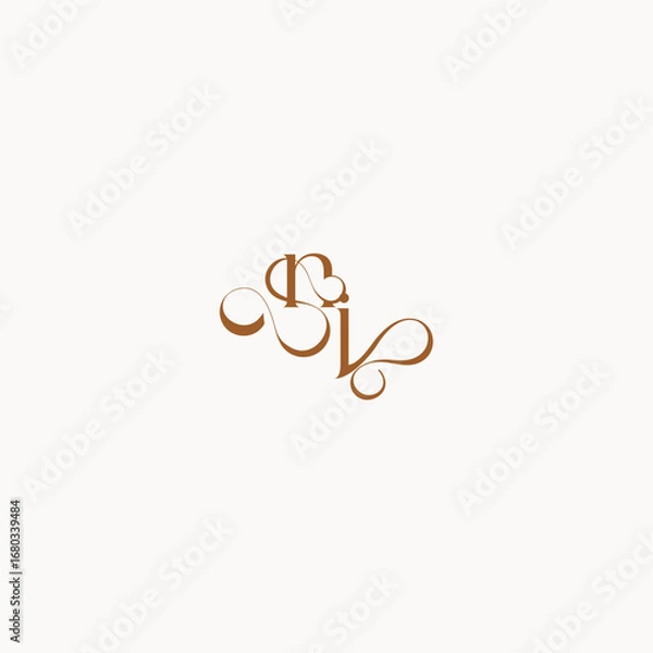 Fototapeta wedding initial concept caligraphic style monogram letter luxury minimalist logo design JN