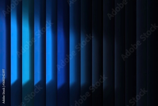 Fototapeta Vertical blue slats, dark background, light reflection