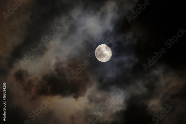 Fototapeta Night sky with full moon and floating cloud for background.
