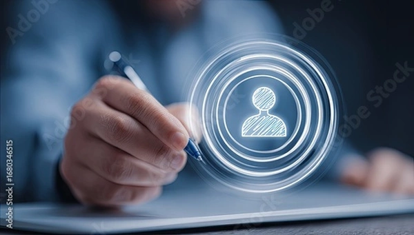 Obraz Person icon, hand writing, digital interface