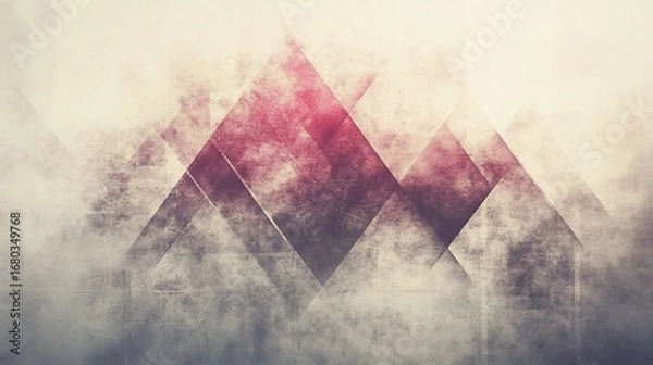 Fototapeta Abstract geometric peaks, textured with smoky overlays in shades of pink, grey, and cream