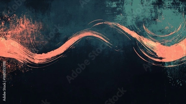 Fototapeta Abstract Textured brushstrokes in coral and teal on a dark background