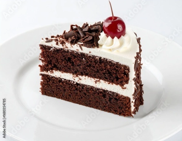 Obraz Chocolate Black Forest Cake Slice, white background 