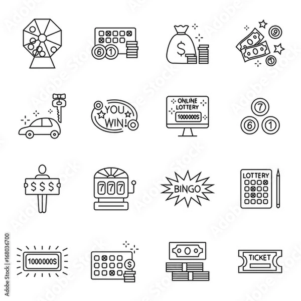 Fototapeta Lottery and profit fortune games black icon set isolated