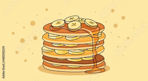 Fototapeta Stacked Pancakes With Sliced Banana and Syrup for a Delightful Breakfast Treat