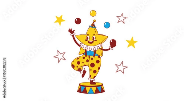 Fototapeta Star Clowning On Stage, Juggling Balls and Performing in a Bright Cartoon