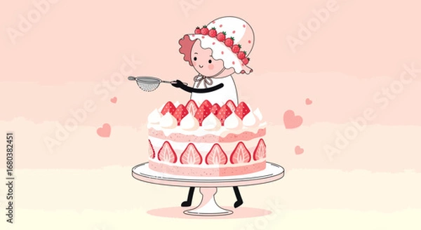 Fototapeta Strawberry Cake Creation: Charming Illustration of Culinary Delight and Sweetness of Design