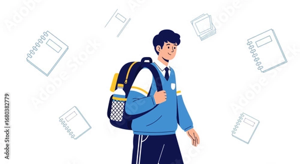 Fototapeta Student Going To School With Backpack And Notebooks Conceptual Illustration Design
