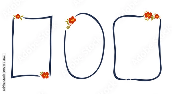 Fototapeta Simple oval rectangular vertical frames. Floral romantic cute decor. Place for text, invitations, announcement, congratulations. Vector set.