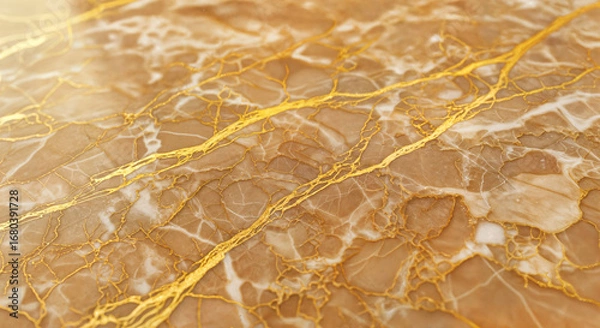 Fototapeta gold marble with white veins, elegant natural stone, polished slab for minimalist countertops, sophisticated wall features, and sleek interior design

