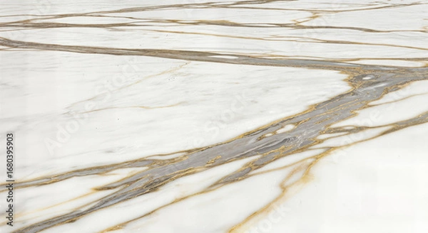 Fototapeta white marble with gold and grey veins, elegant natural stone, polished slab for minimalist countertops, sophisticated wall features, and sleek interior design

