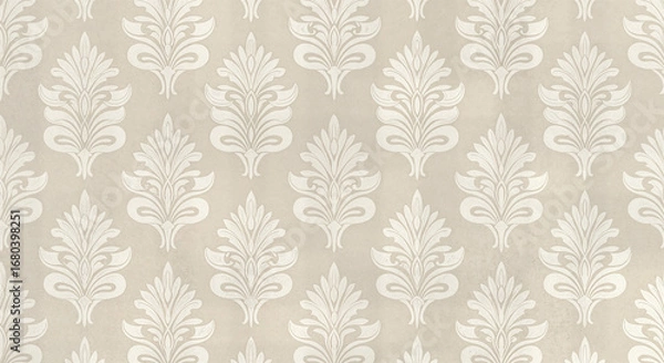 Fototapeta beige damask pattern with floral motifs, elegant and traditional, ideal for classic designs, textile prints, or sophisticated backgrounds

