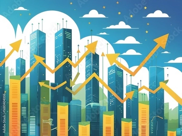 Obraz City arrow symbolizing growth and success in a colorful business illustration