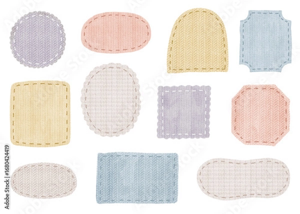 Obraz ニット、布の質感があるパステルカラーの手書きラベルセット