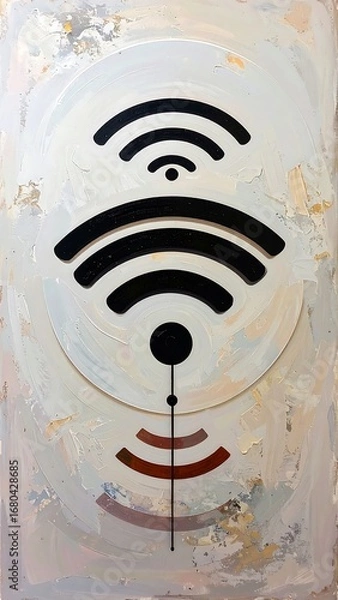 Obraz Abstract artwork featuring layered, symmetrical wireless signal icons on a textured, light beige and cream backdrop.