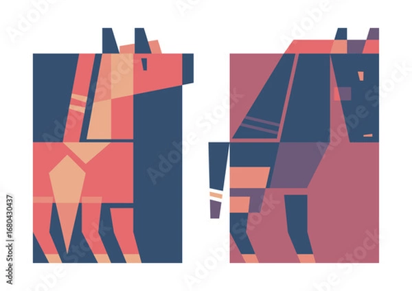 Fototapeta 幾何学的な馬のグラフィックセット（レトロサンセット）